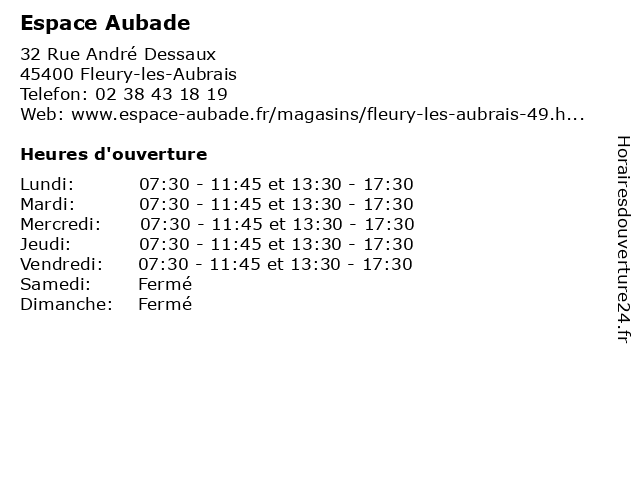 Horaires d ouverture Espace Aubade 32 Rue Andr Dessaux